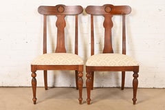 British Colonial Solid Cherry Wood Dining Chairs, Pair