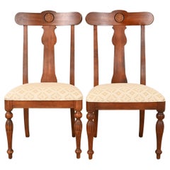 British Colonial Solid Cherry Wood Dining Chairs, Pair