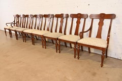 British Colonial Solid Cherry Wood Dining Chairs, Set of Eight