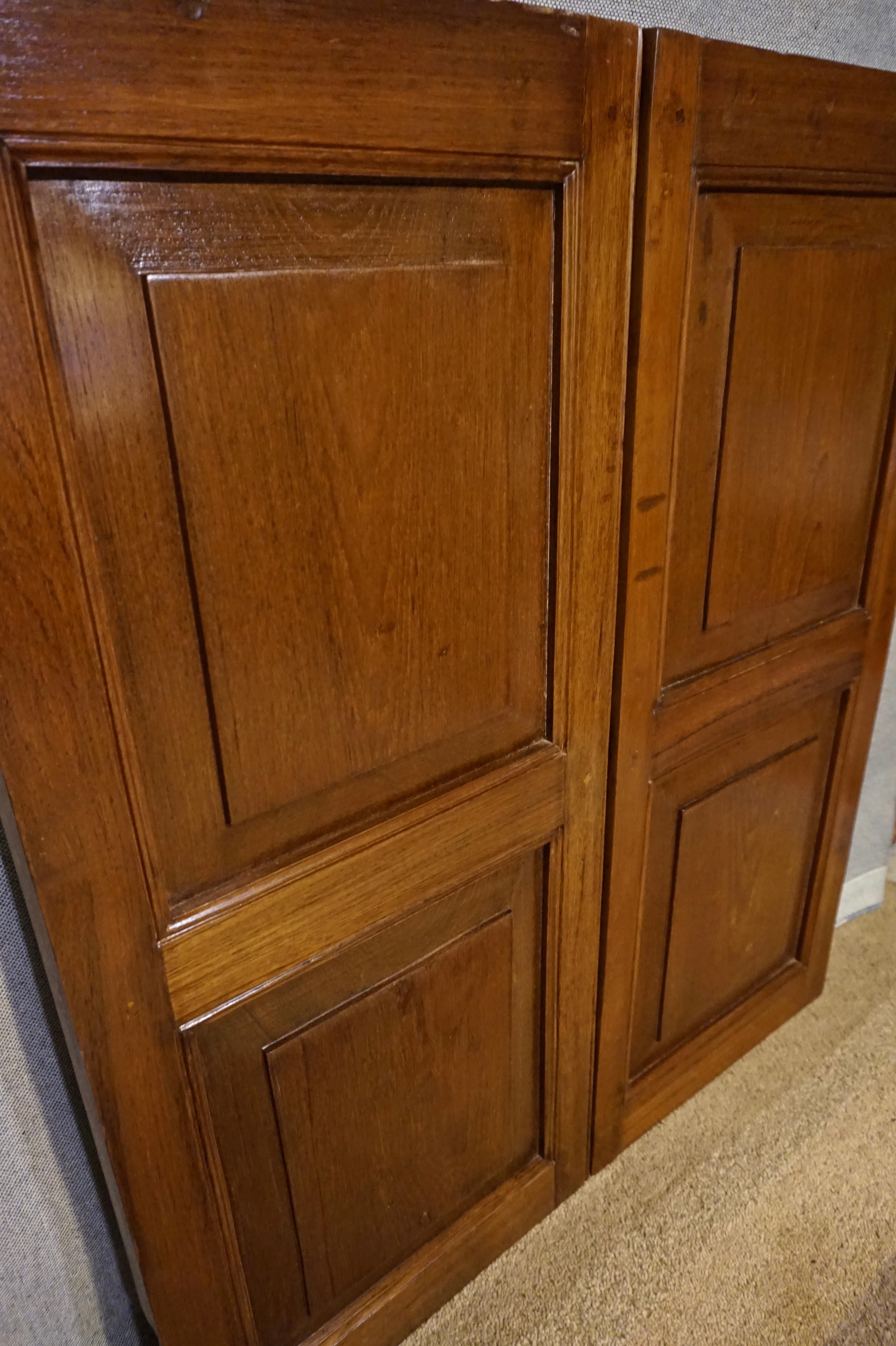 Carved British Colonial Solid Teak Plantation Shutters with Panel Work Dovetailed For Sale