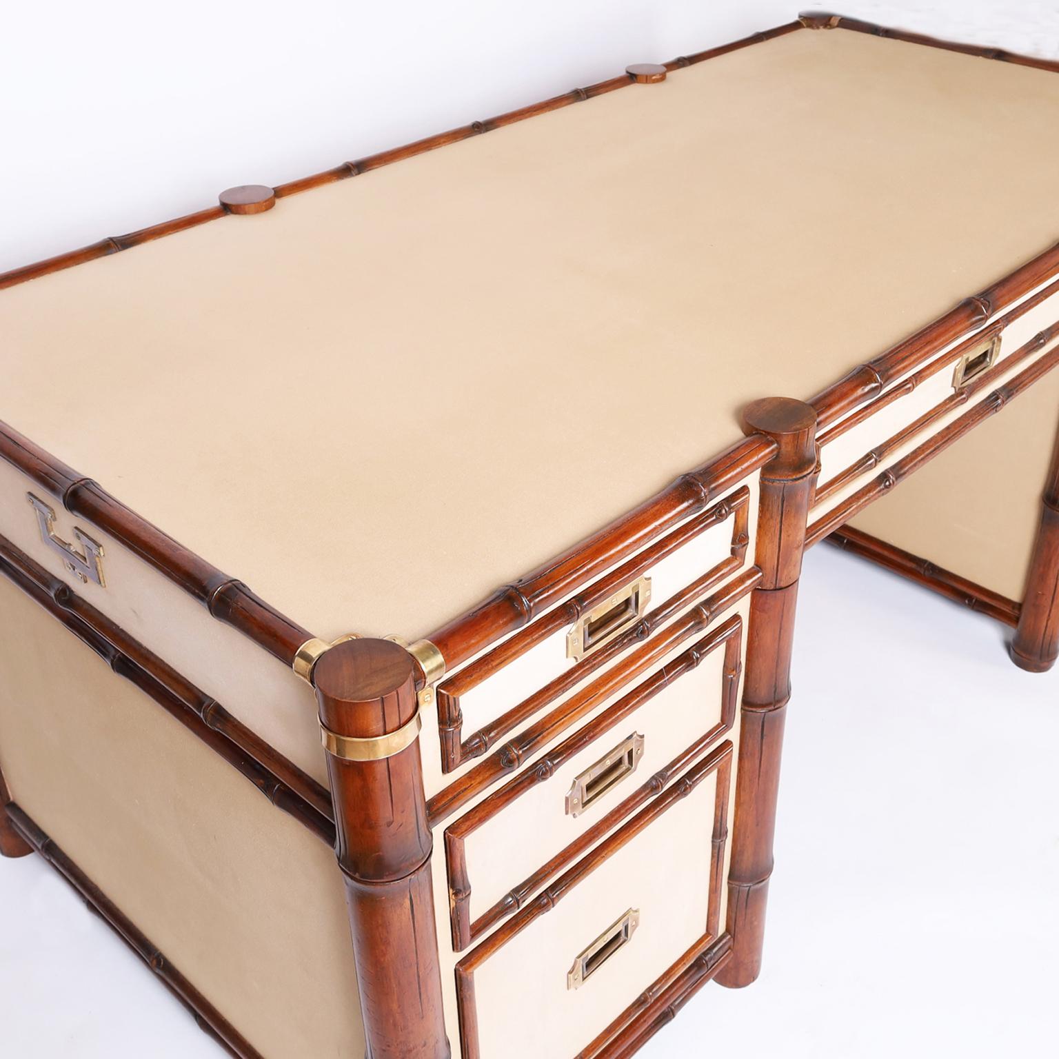 Philippine British Colonial Style Bamboo and Canvas Desk
