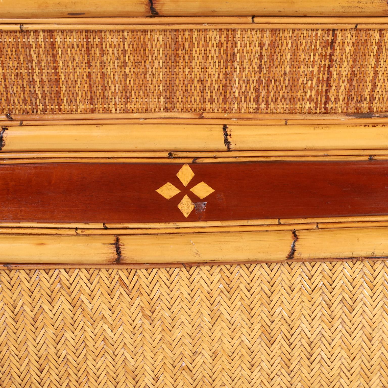 20th Century British Colonial Style Bamboo and Grasscloth Bar