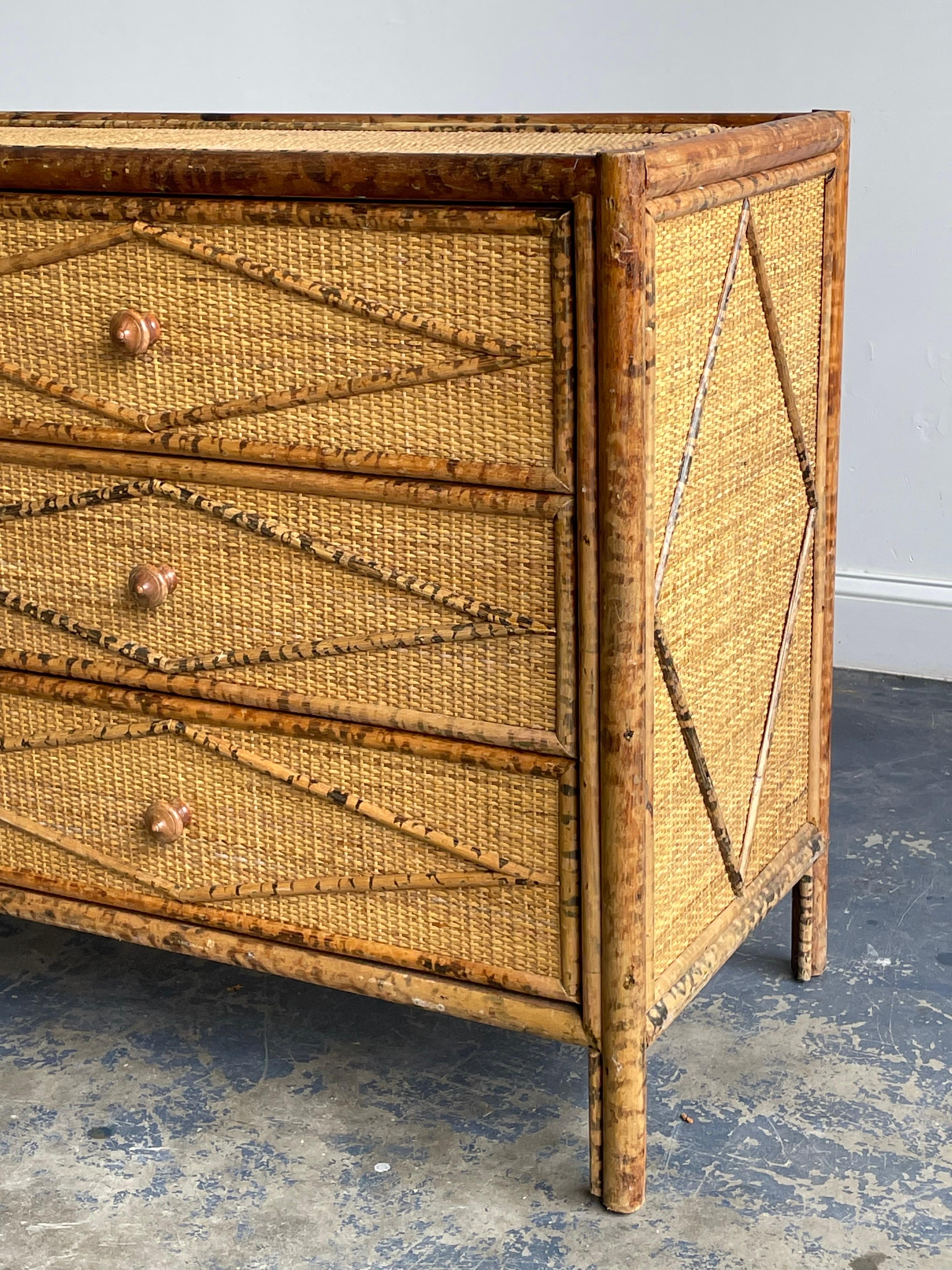 British Colonial Style Bamboo and Rattan Dresser 3