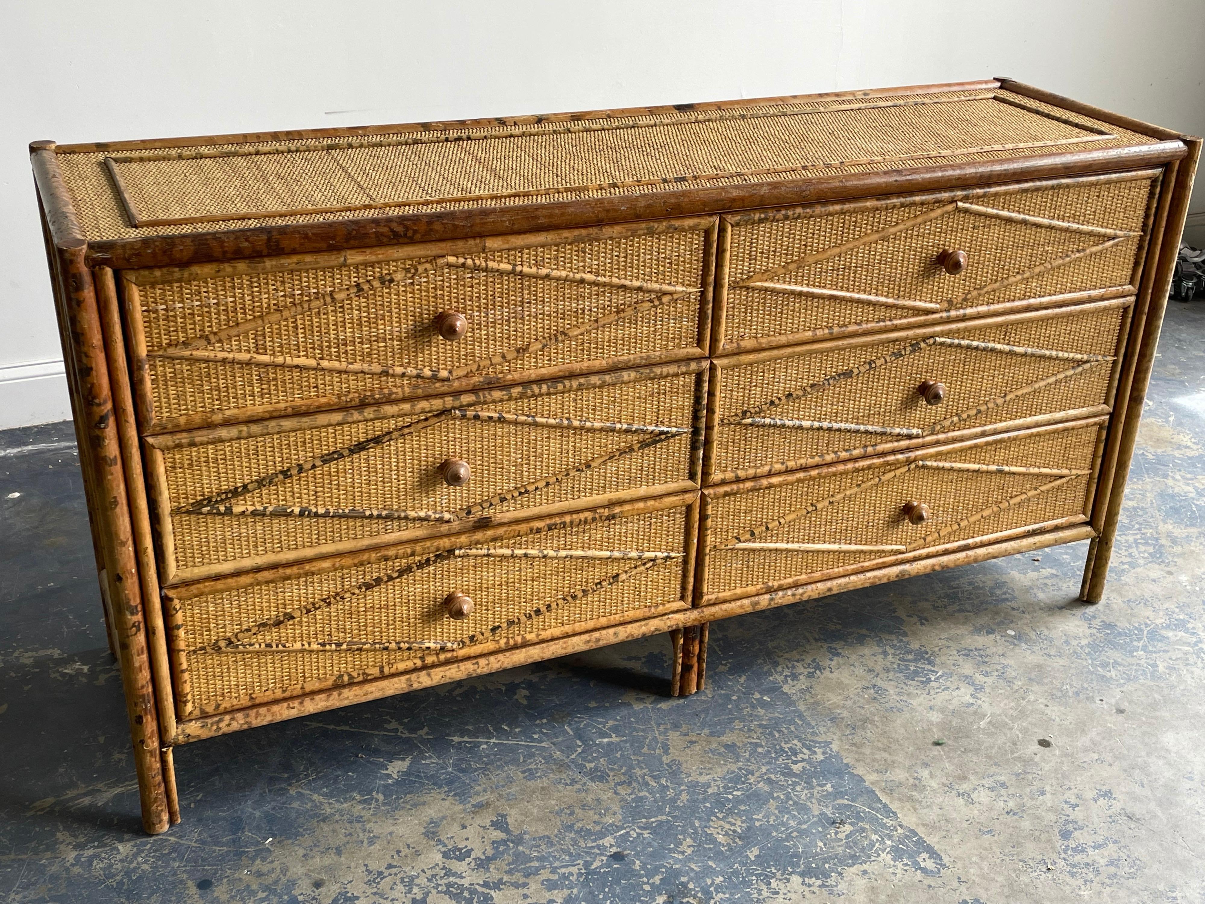British Colonial Style Bamboo and Rattan Dresser 4