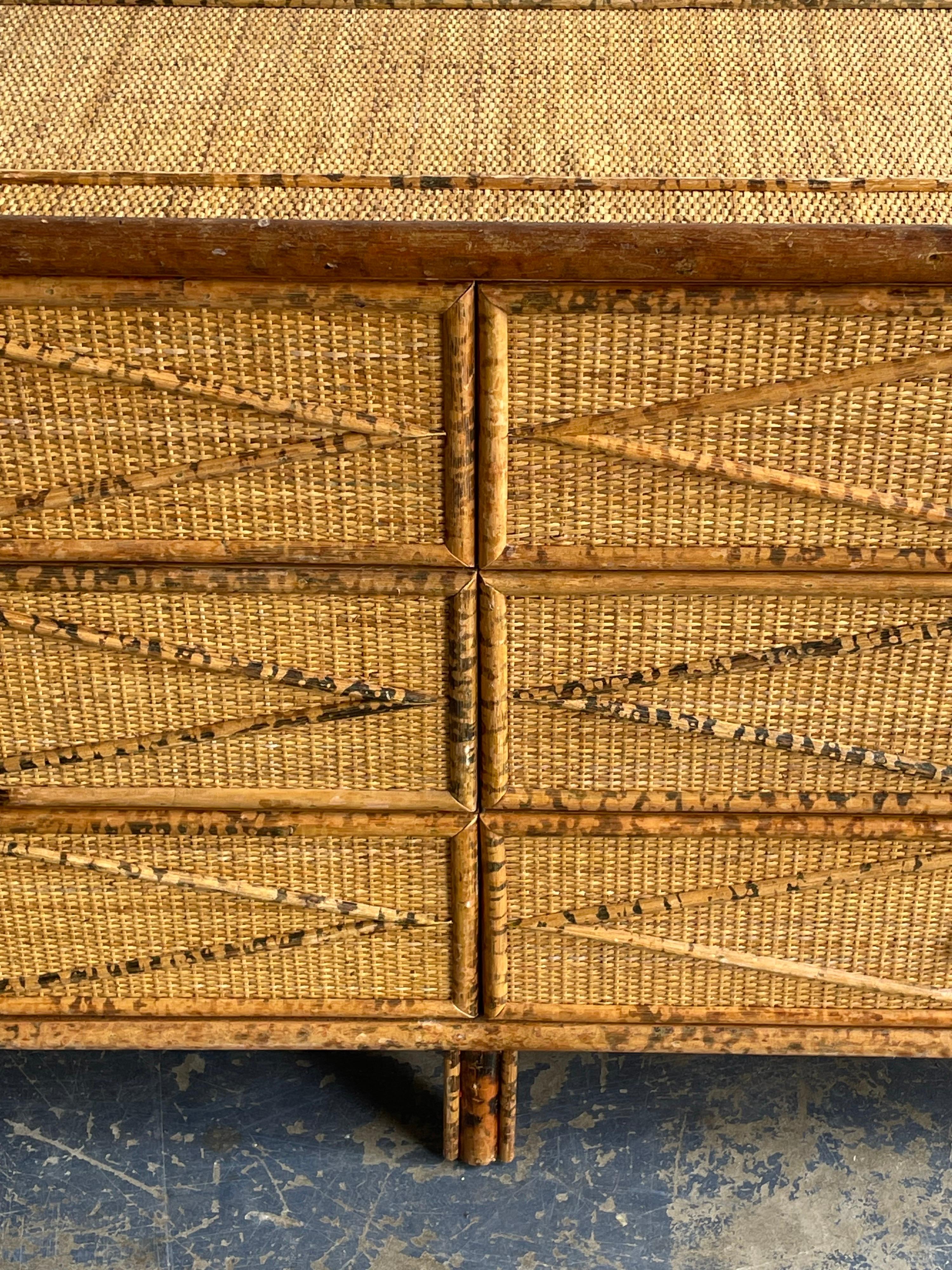American British Colonial Style Bamboo and Rattan Dresser