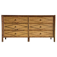 Vintage British Colonial Style Bamboo and Rattan Dresser