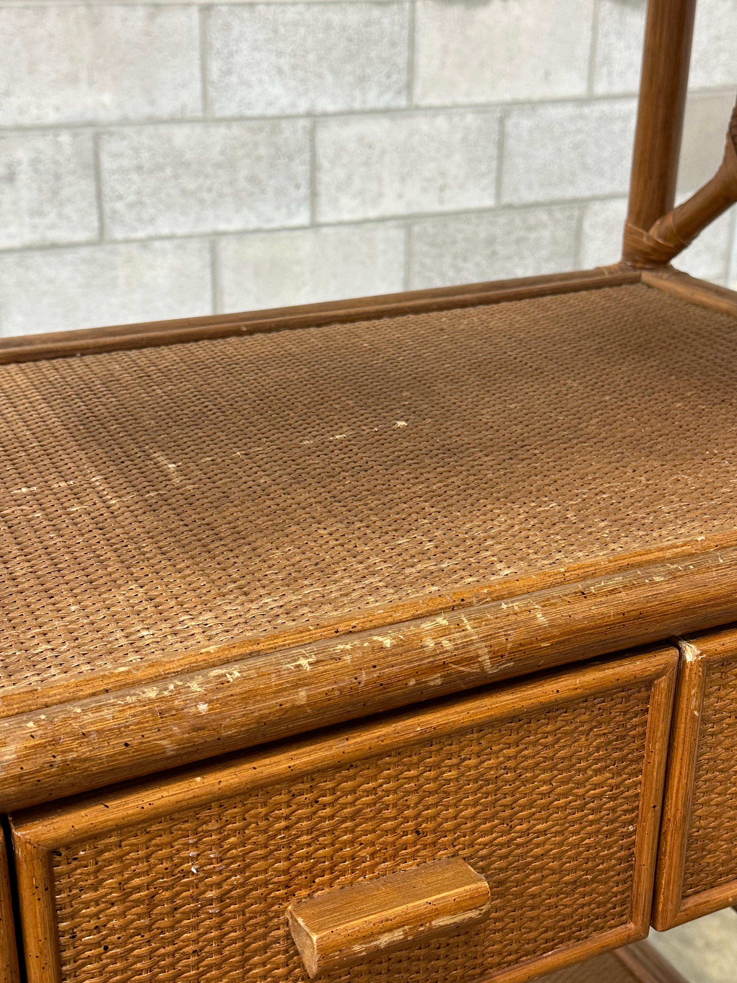 British Colonial Style Bamboo, Cane, and Rattan Freestanding Shelf/ Etagere For Sale 5