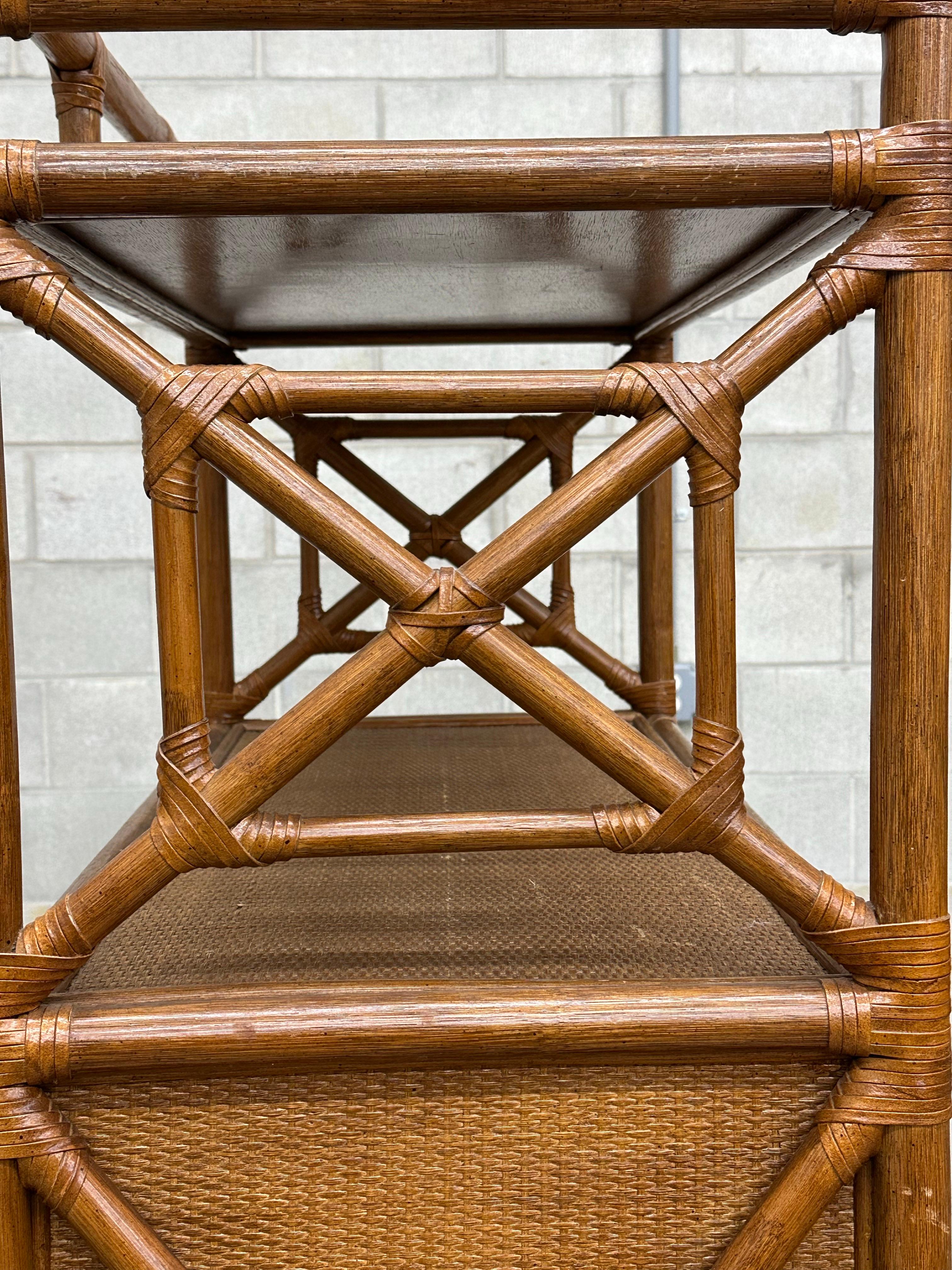 British Colonial Style Bamboo, Cane, and Rattan Freestanding Shelf/ Etagere In Good Condition For Sale In St.Petersburg, FL