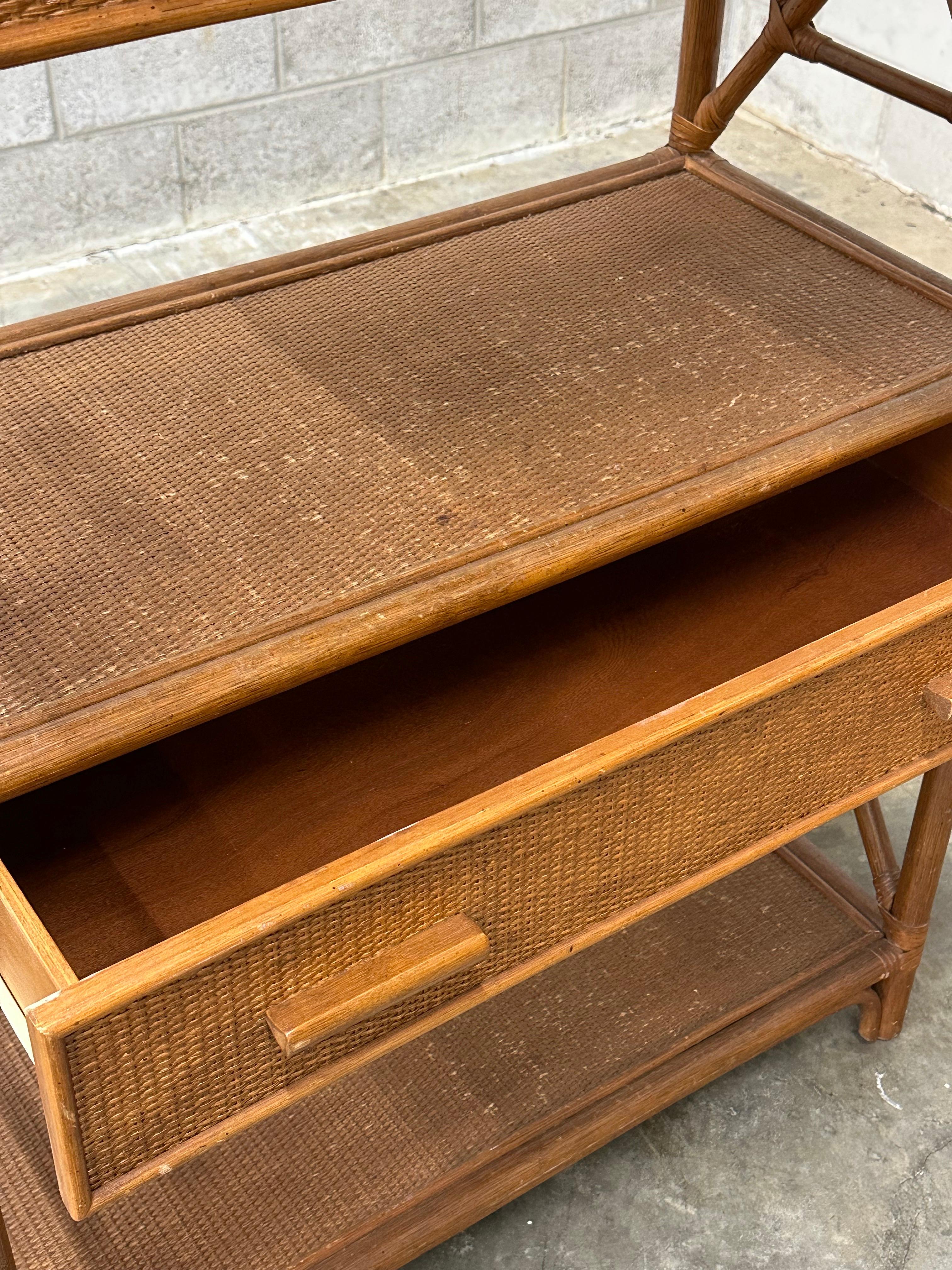 British Colonial Style Bamboo, Cane, and Rattan Freestanding Shelf/ Etagere For Sale 3