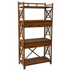 British Colonial Style Bamboo, Cane, and Rattan Freestanding Shelf/ Etagere