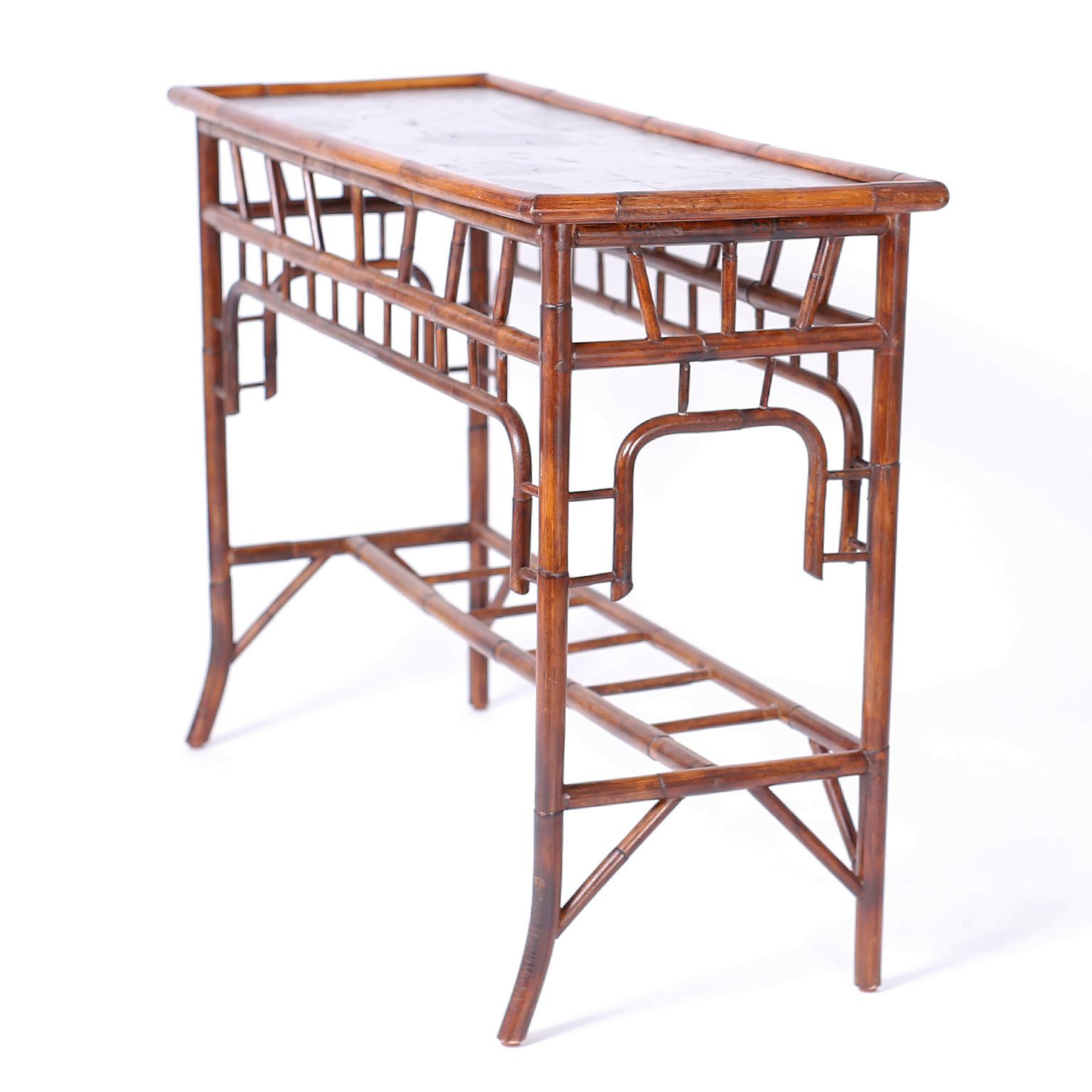 British Colonial Style Bamboo Console In Good Condition In Palm Beach, FL