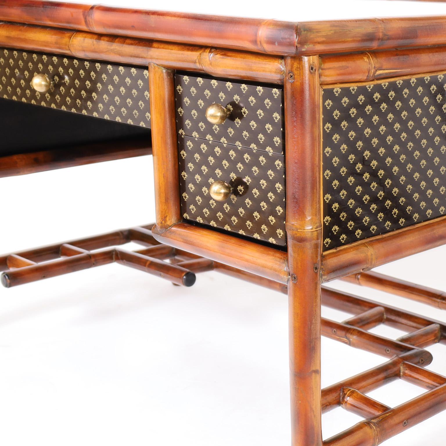 British Colonial Style Bamboo Desk In Good Condition In Palm Beach, FL