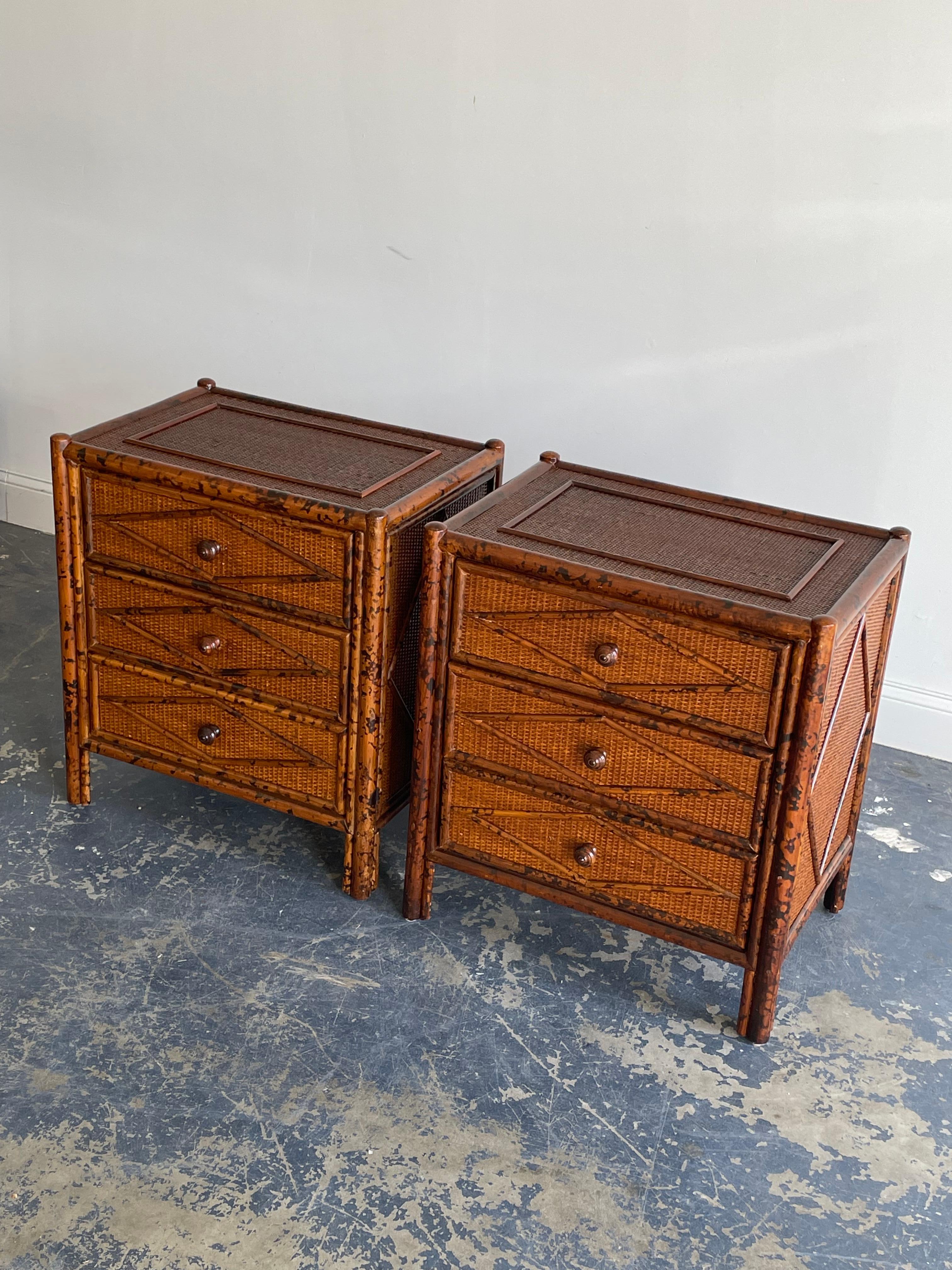 British Colonial Style Bedside Chests/ Nightstands in Bamboo and Cane, A Pair 9