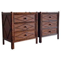 British Colonial Style Bedside Chests/ Nightstands in Bamboo and Cane, A Pair