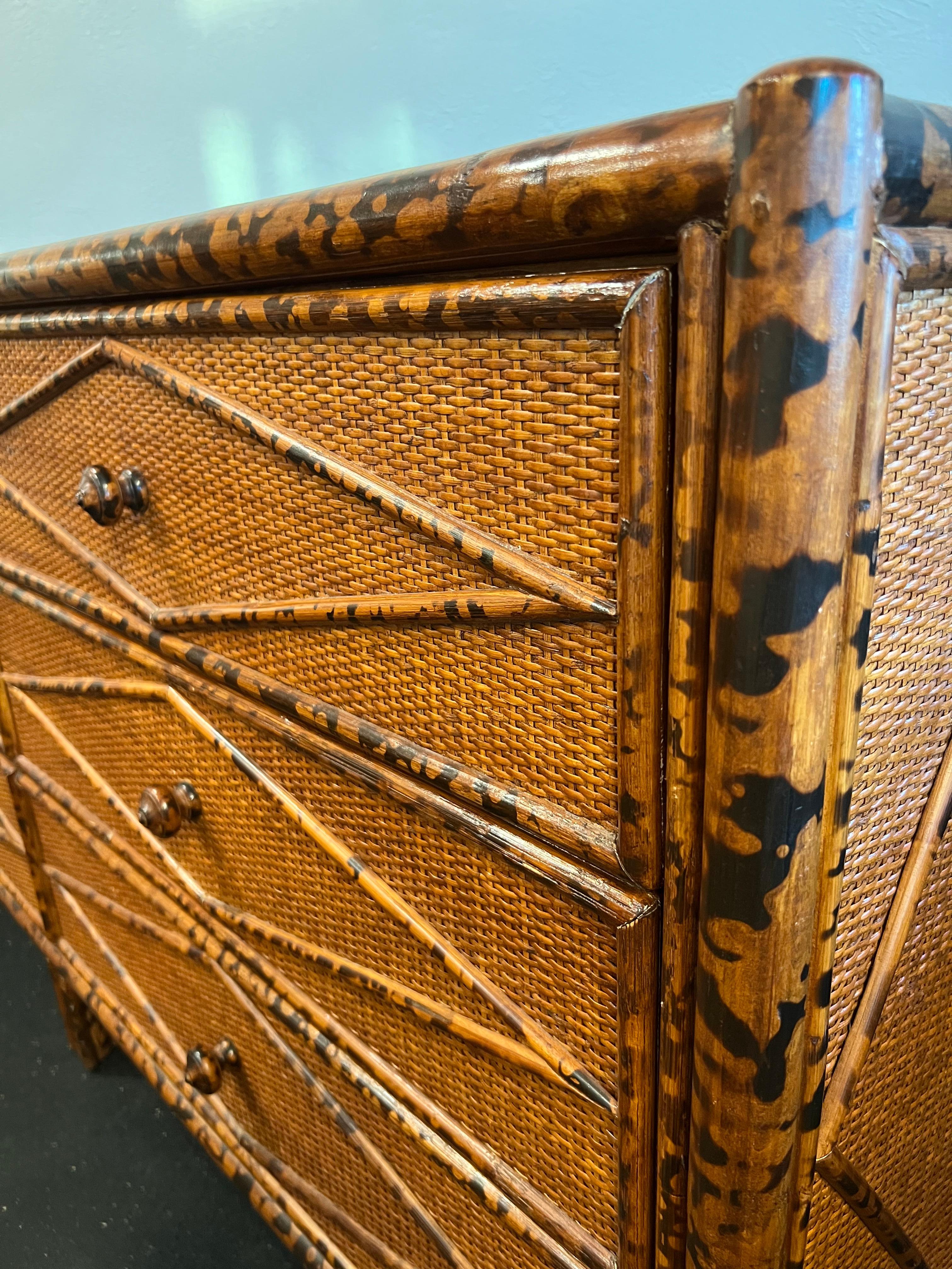 British Colonial Style Burnt Bamboo and Cane Dresser 4