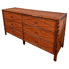 British Colonial Style Burnt Bamboo And Cane Chest Of Drawers 