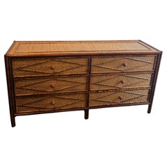 Retro British Colonial Style Burnt Bamboo and Cane Dresser
