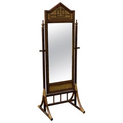 British Colonial Style Burnt Bamboo and Cane Freestanding Cheval Floor Mirror