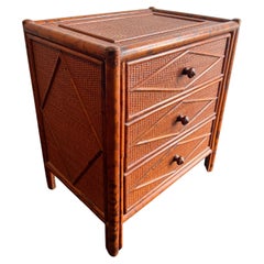British Colonial Style Burnt Bamboo and Cane Nighstand