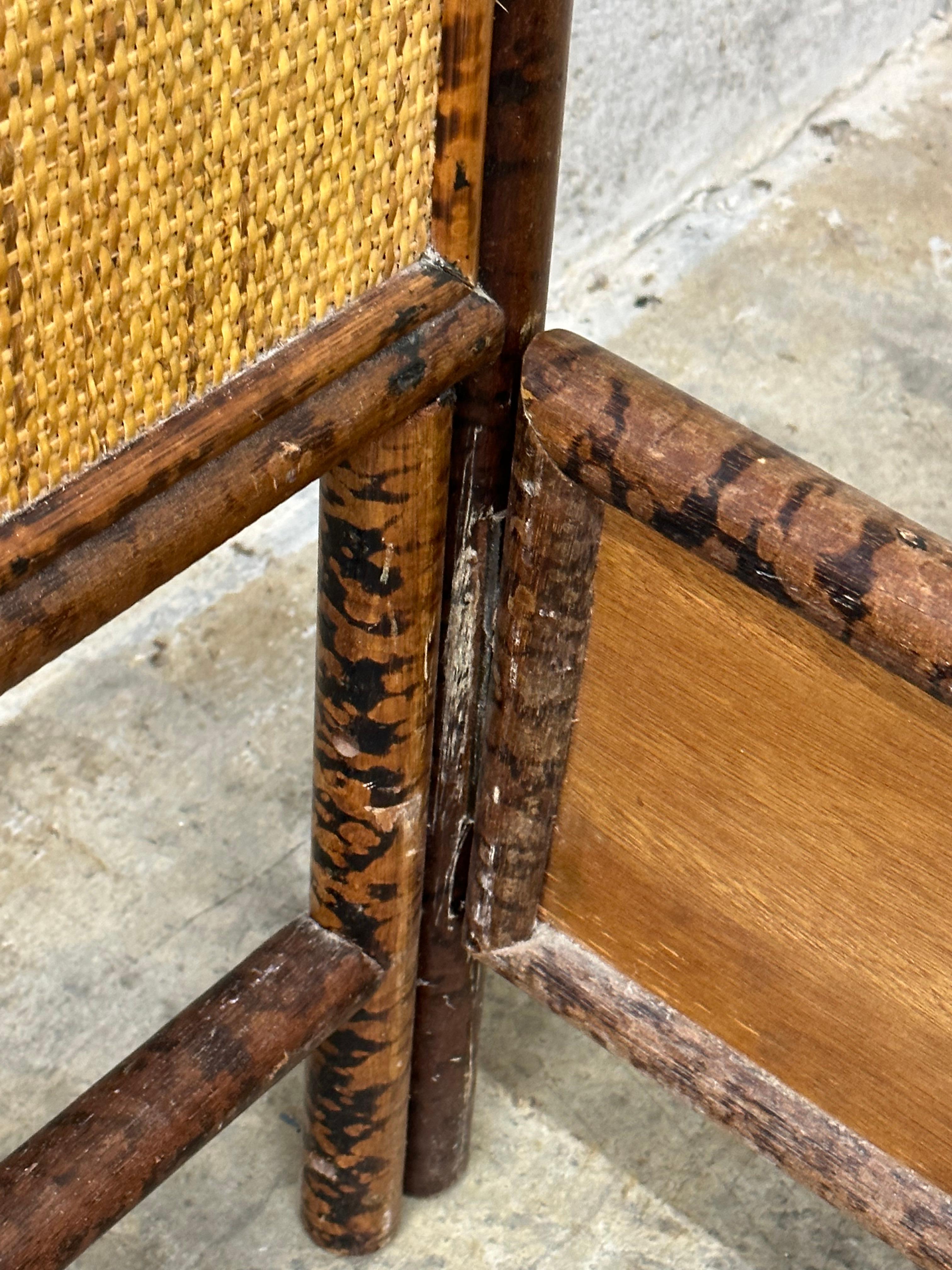 British Colonial Style Burnt Bamboo and Cane Queen Bed Frame For Sale 4