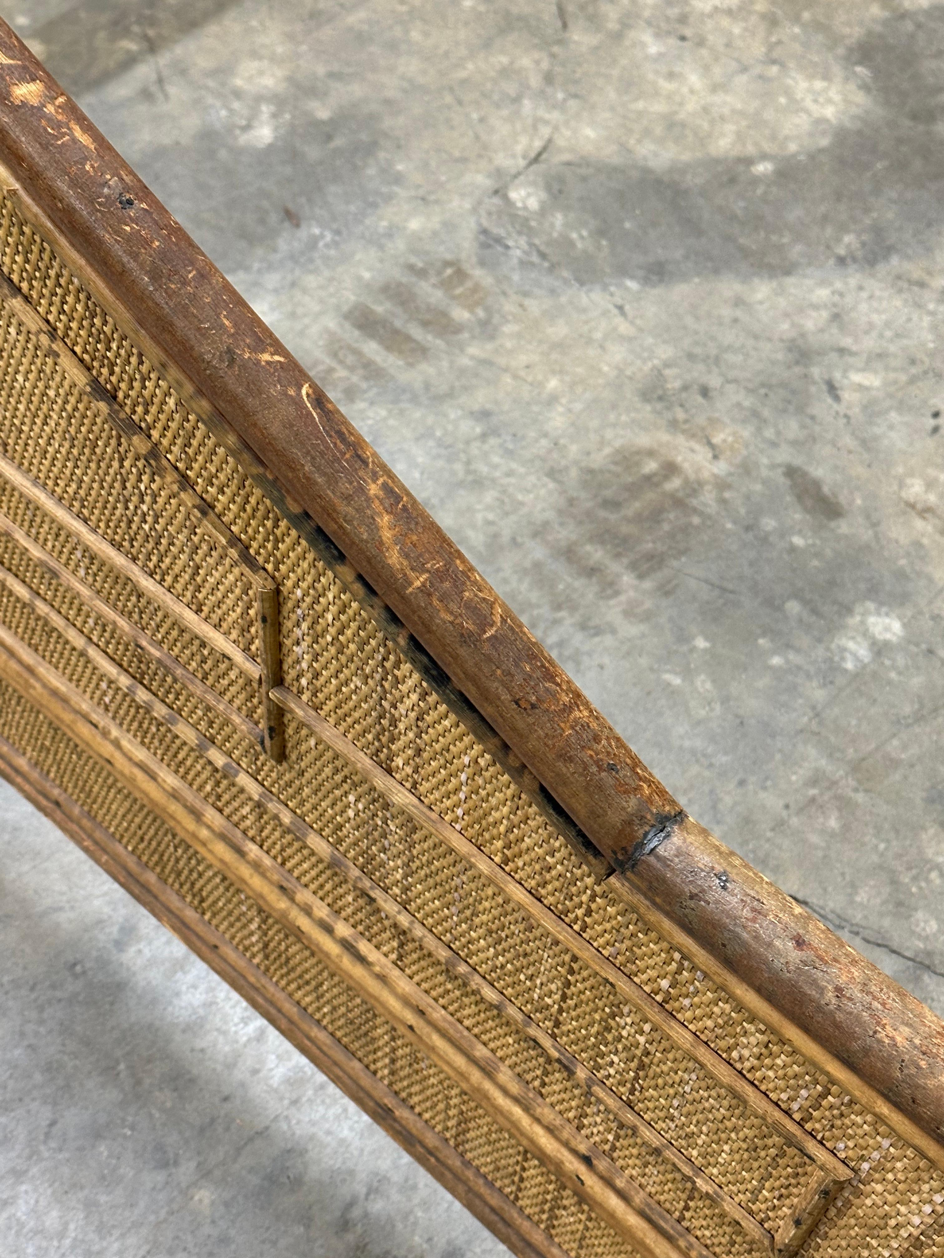 British Colonial Style Burnt Bamboo and Cane Queen Bed Frame For Sale 2