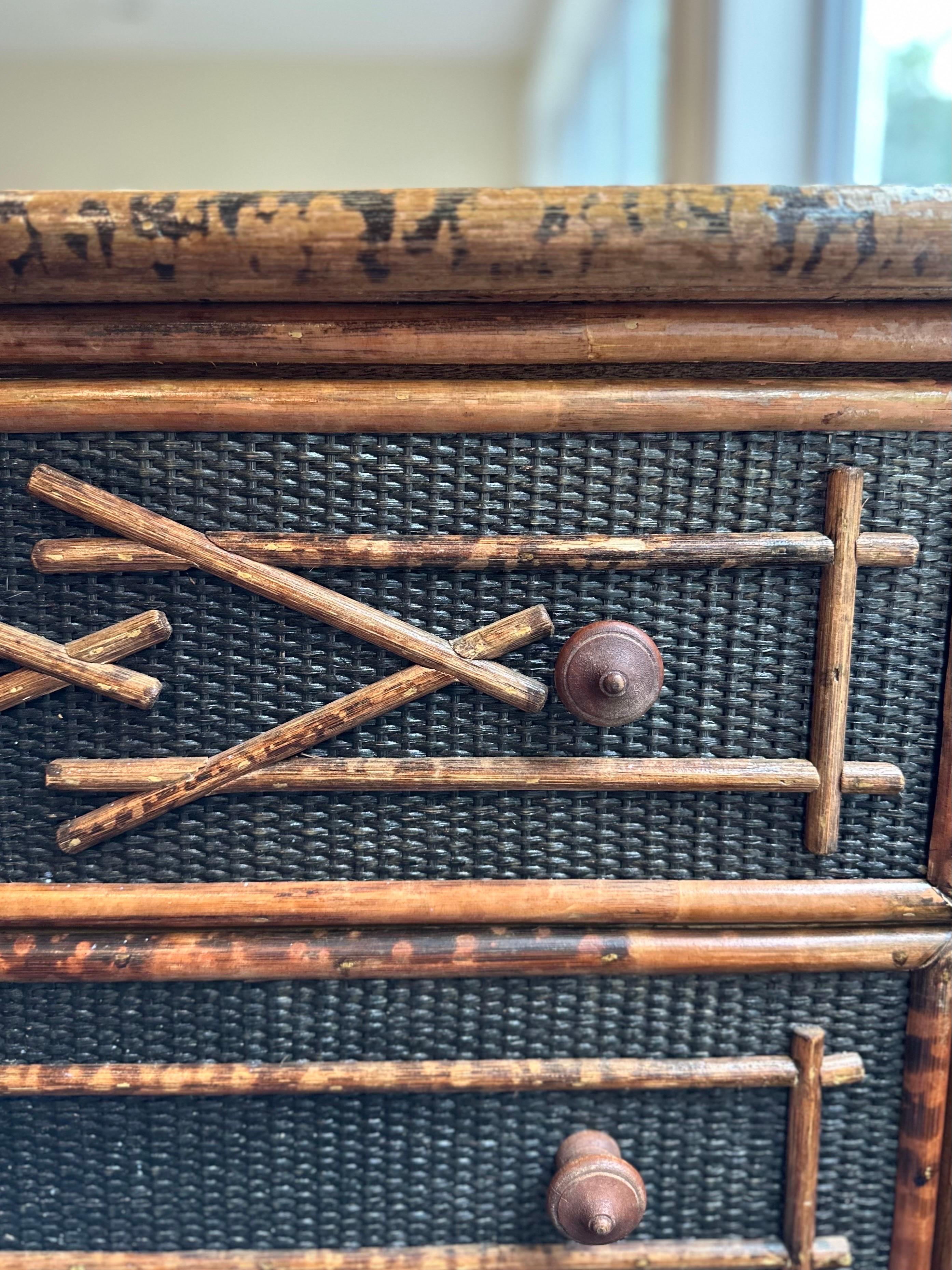 British Colonial Style Burnt Bamboo Dresser Chest  3