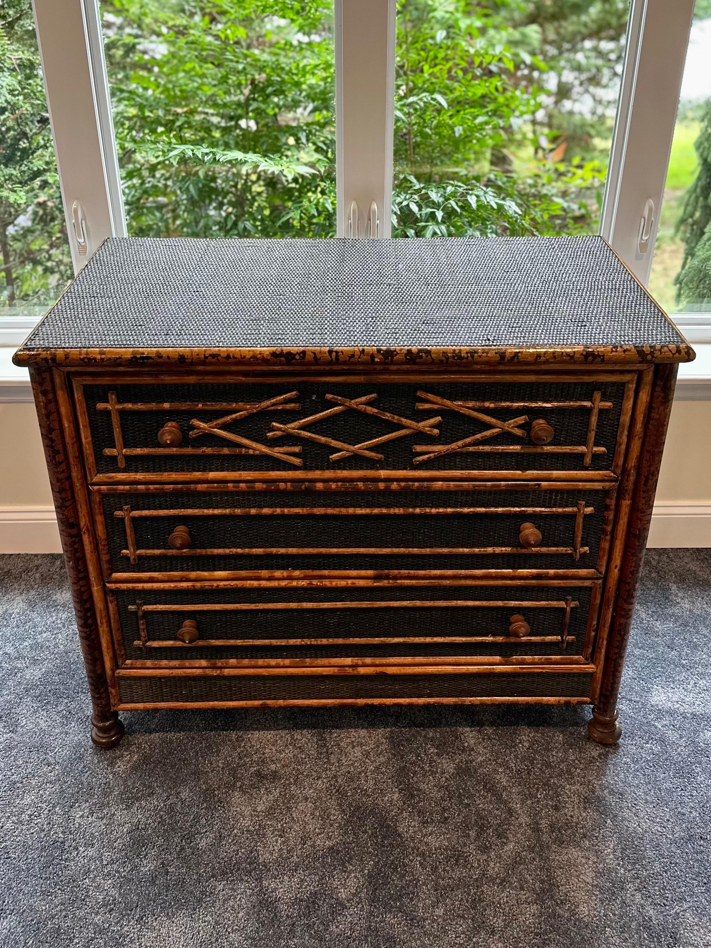 British Colonial Style Burnt Bamboo Dresser Chest  7