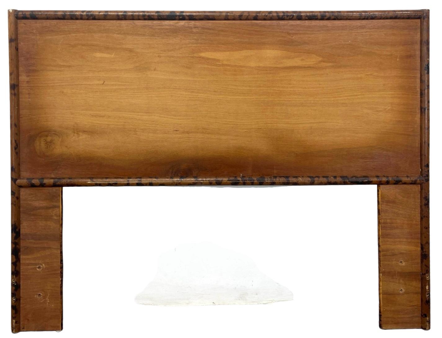 Vietnamese British Colonial Style Burnt Bamboo Faux Tortoise & Grasscloth Headboard - Queen