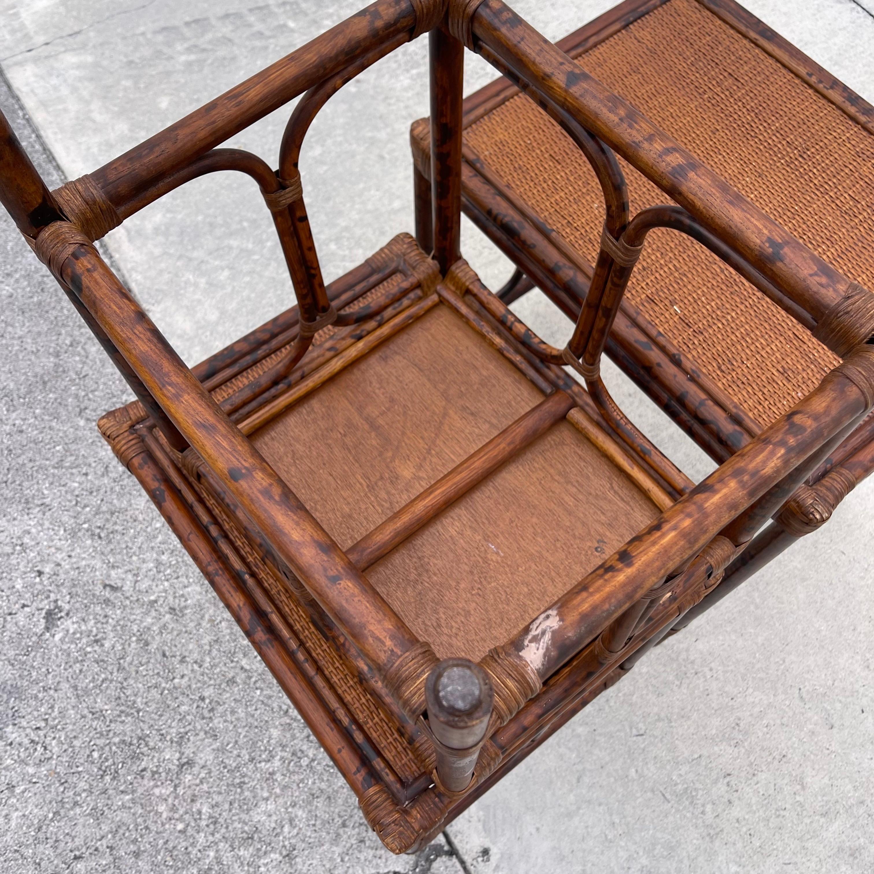 British Colonial Style Burnt Tortoise Rattan Bamboo Nesting Side Tables, Set 3 5