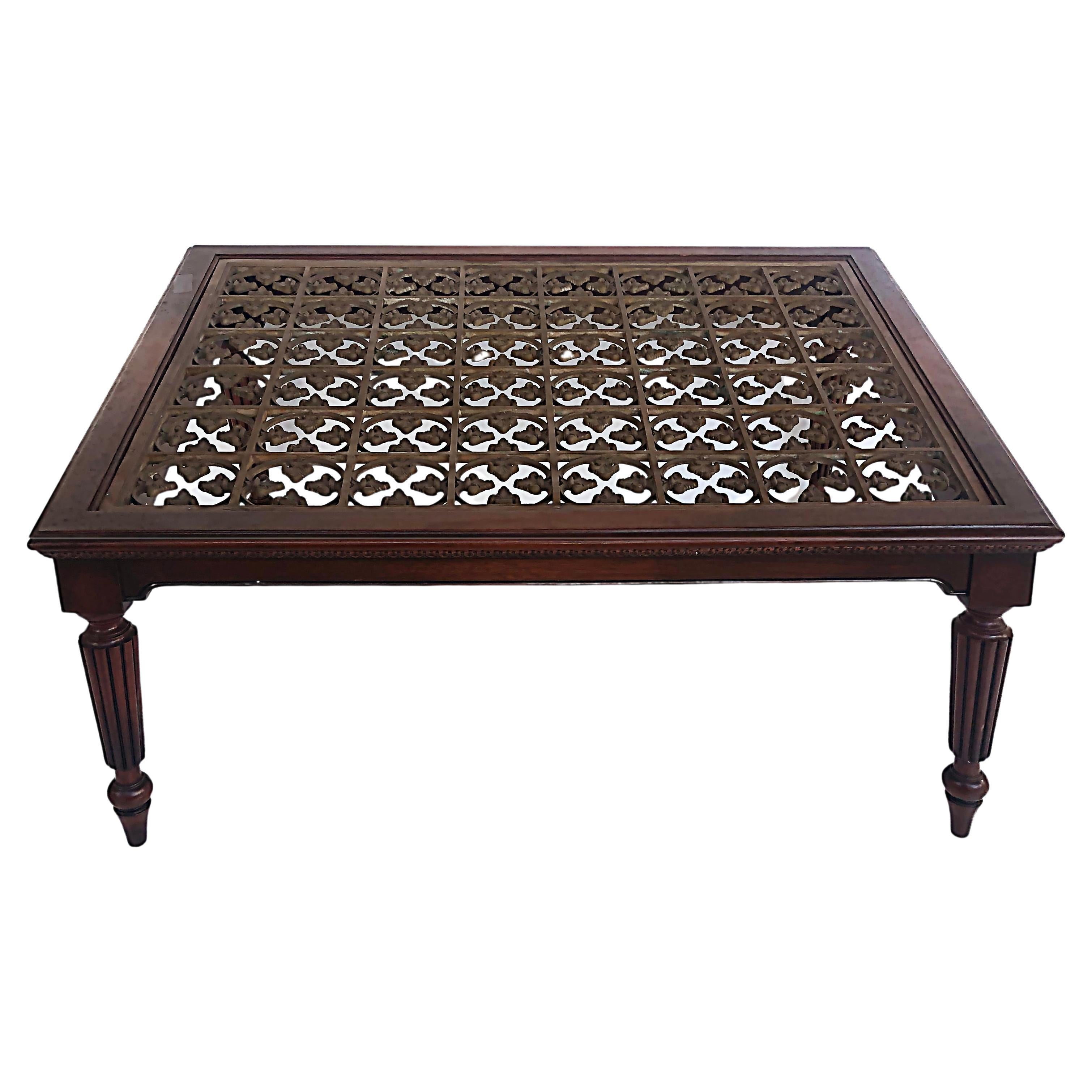 British Colonial Style Coffee Table with Inset Bronze, Christie's Auction Label For Sale