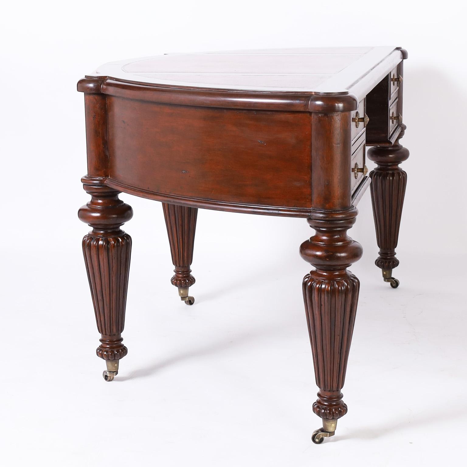 American British Colonial Style Demi-Lune Leather Top Desk
