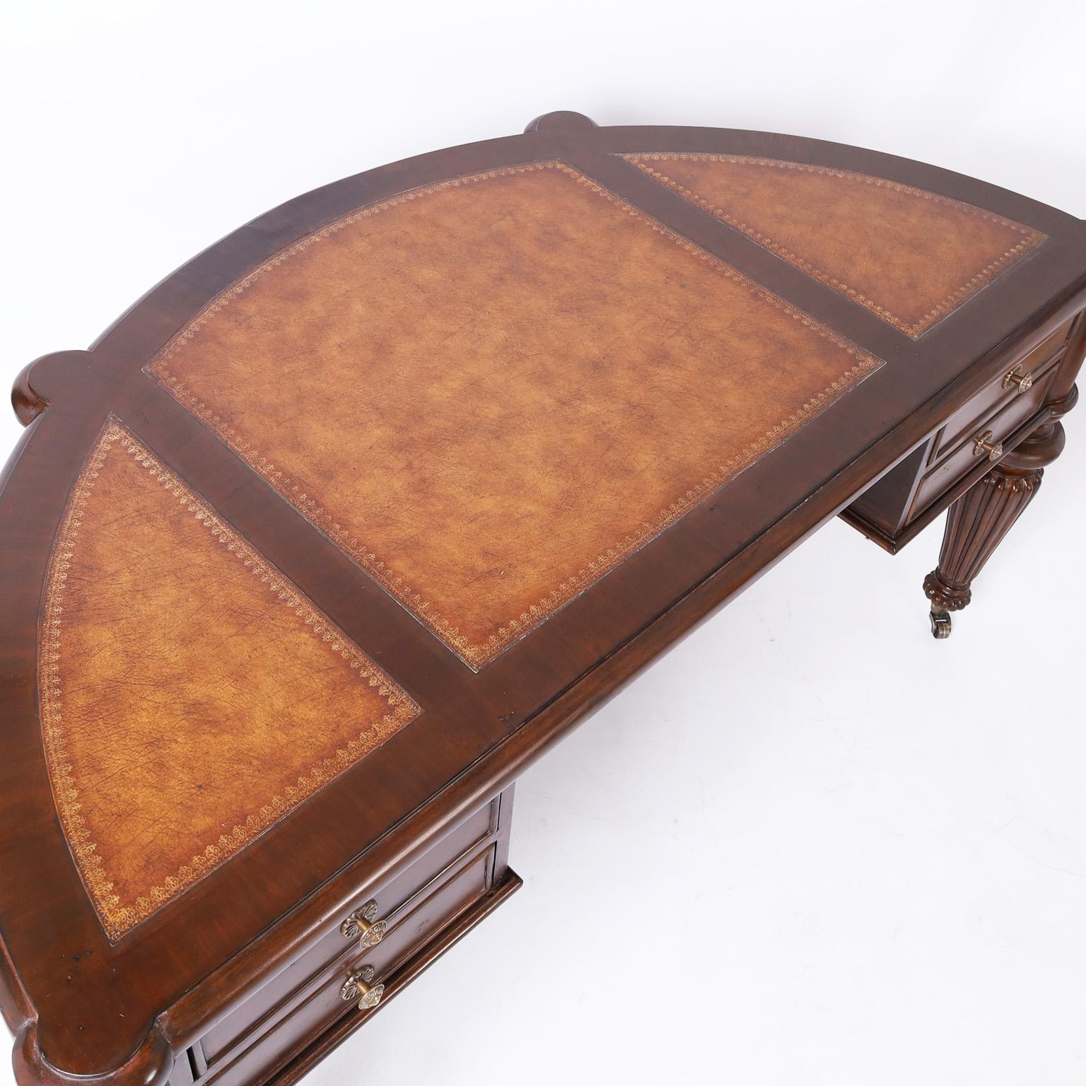 British Colonial Style Demi-Lune Leather Top Desk In Good Condition In Palm Beach, FL