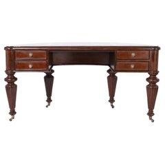 Vintage British Colonial Style Demi-Lune Leather Top Desk