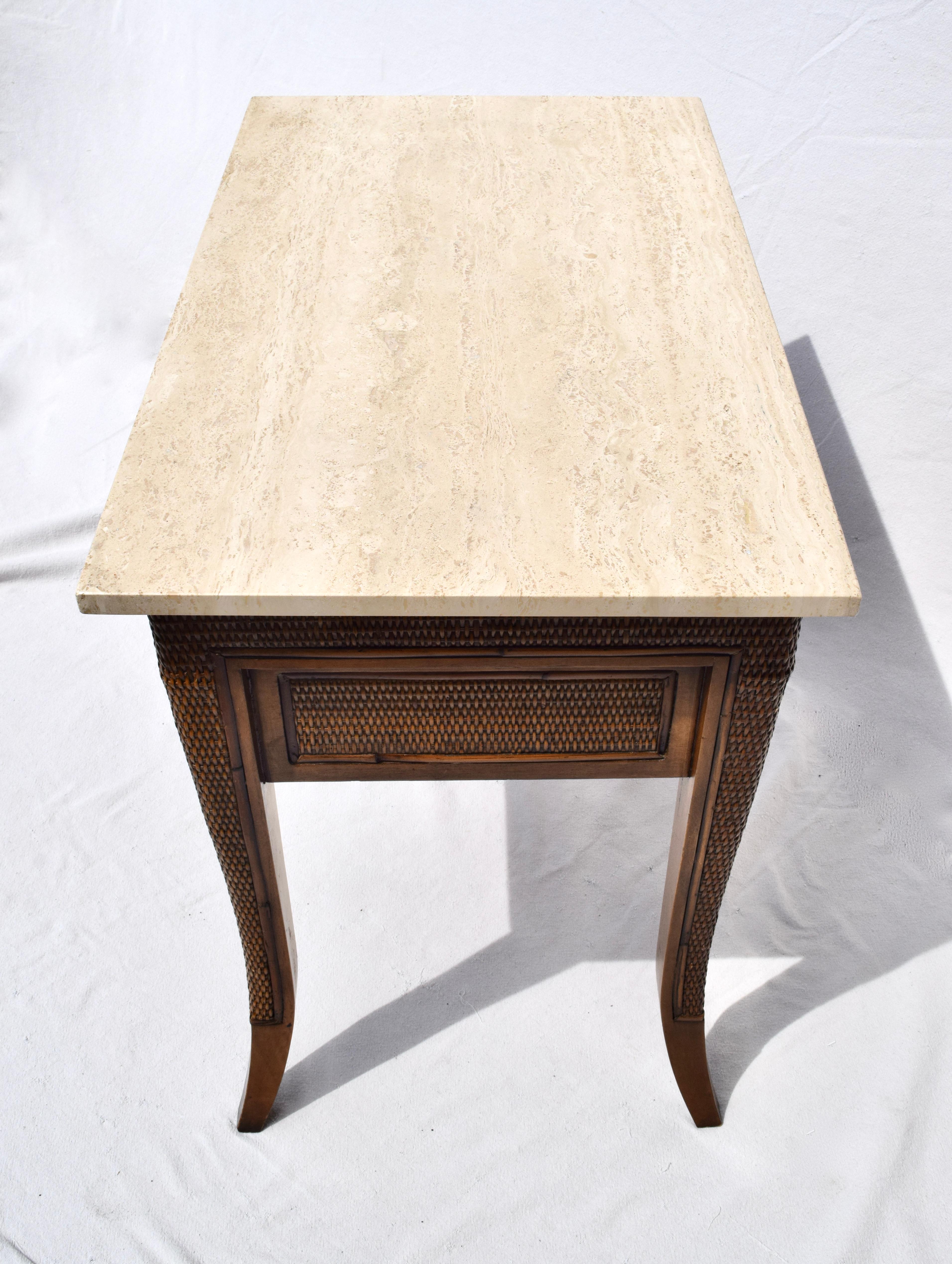 Late 20th Century British Colonial Style Faux Bamboo and Grass Cloth Side Tables