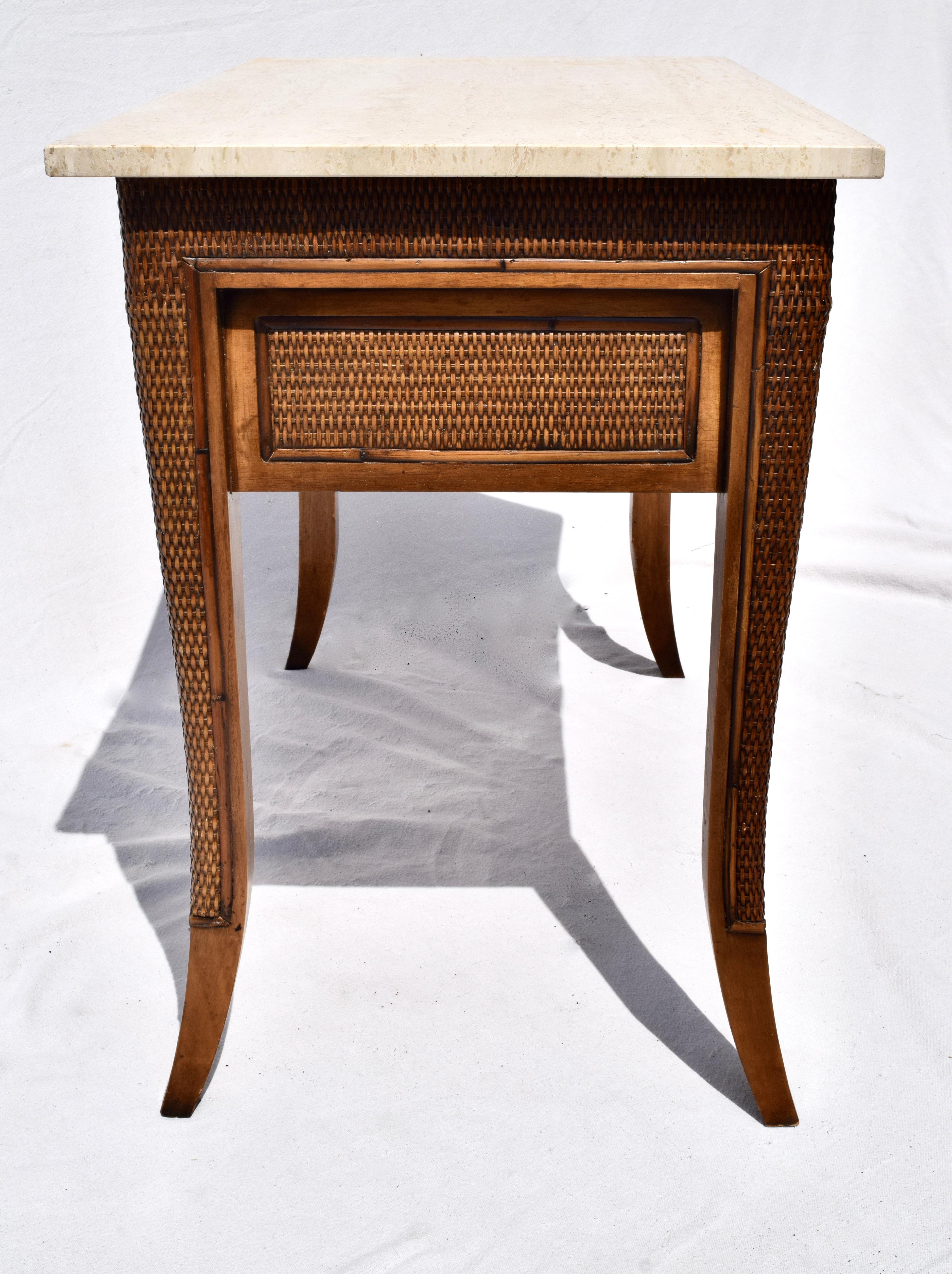 Grasscloth British Colonial Style Faux Bamboo and Grass Cloth Side Tables