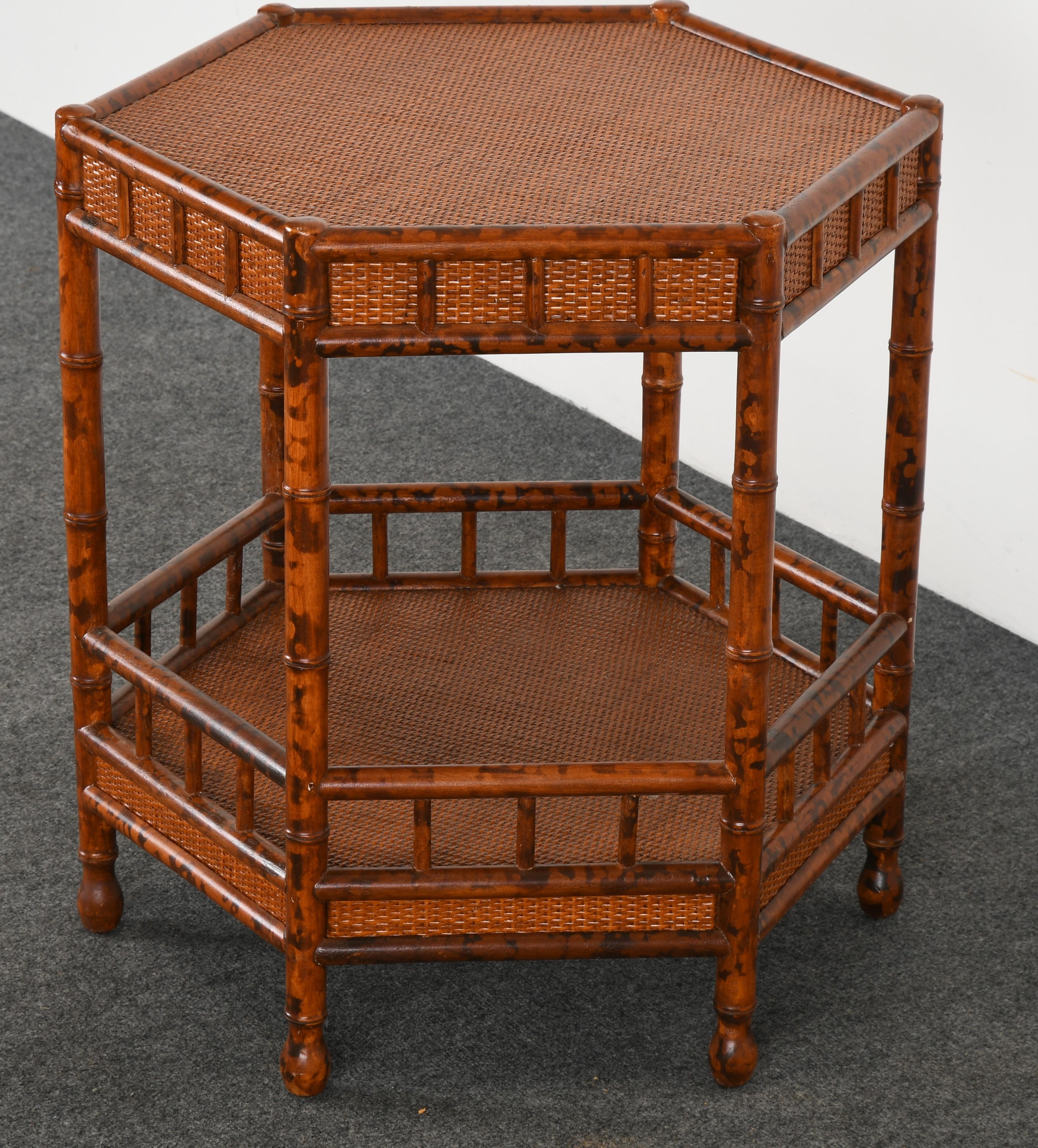 Late 20th Century British Colonial Style Faux Bamboo and Grasscloth Occasional Table, 1970s