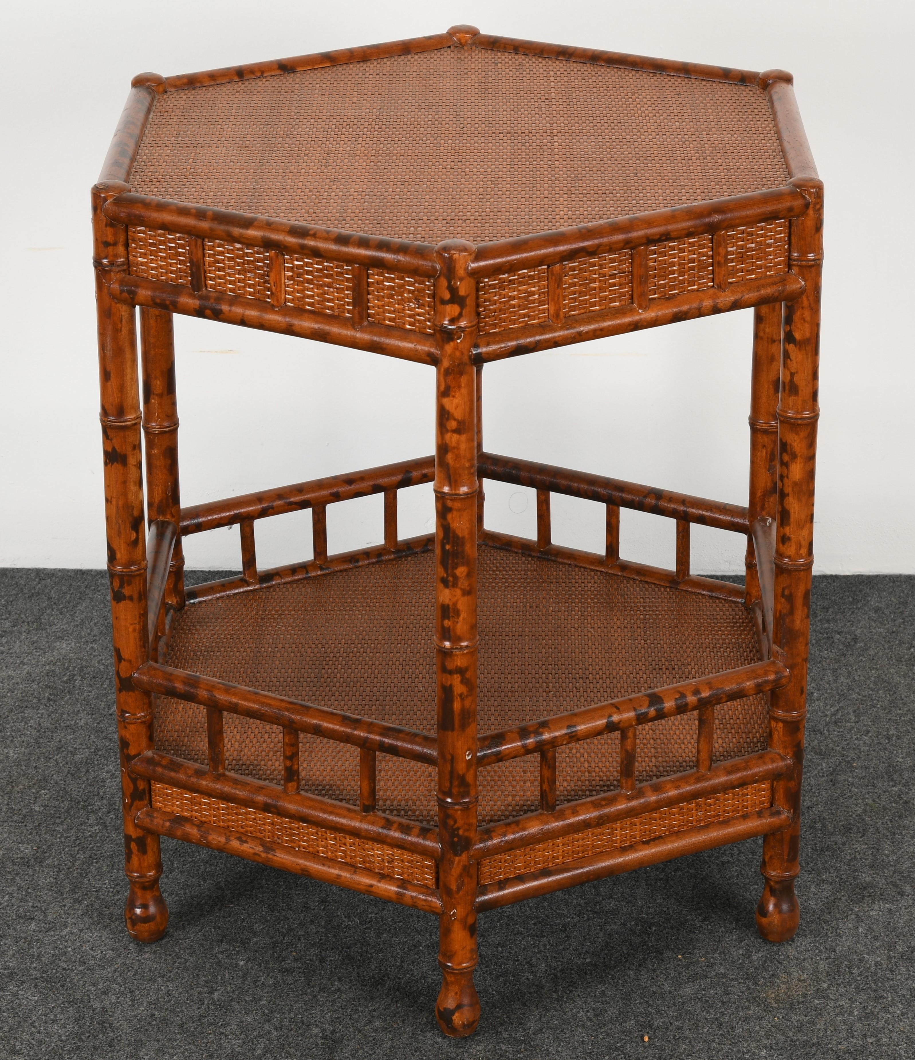British Colonial Style Faux Bamboo and Grasscloth Occasional Table, 1970s 2
