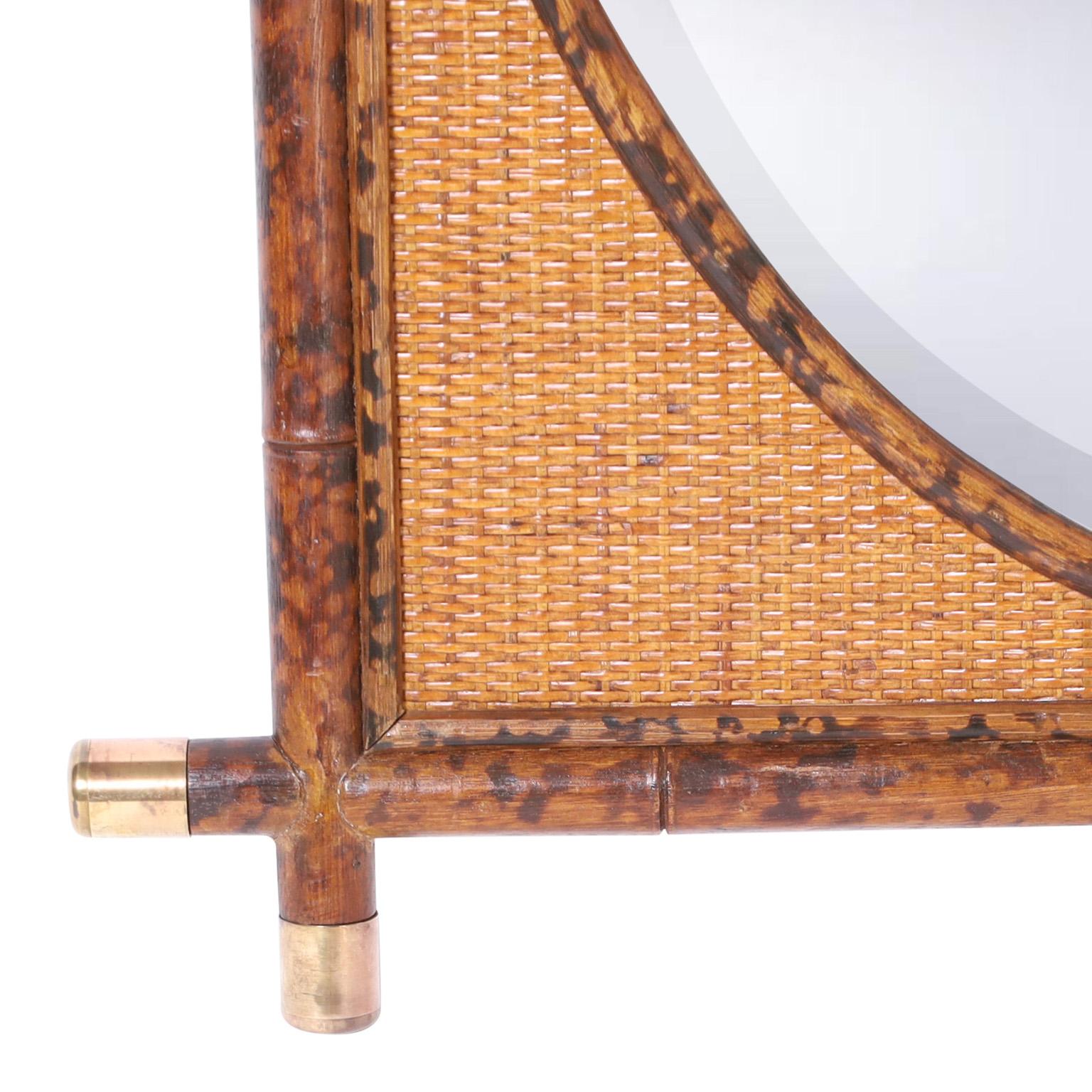 20th Century British Colonial Style Faux Bamboo and Grasscloth Wall Mirror