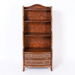 British Colonial Style Faux Bamboo and Leather Bookcase
