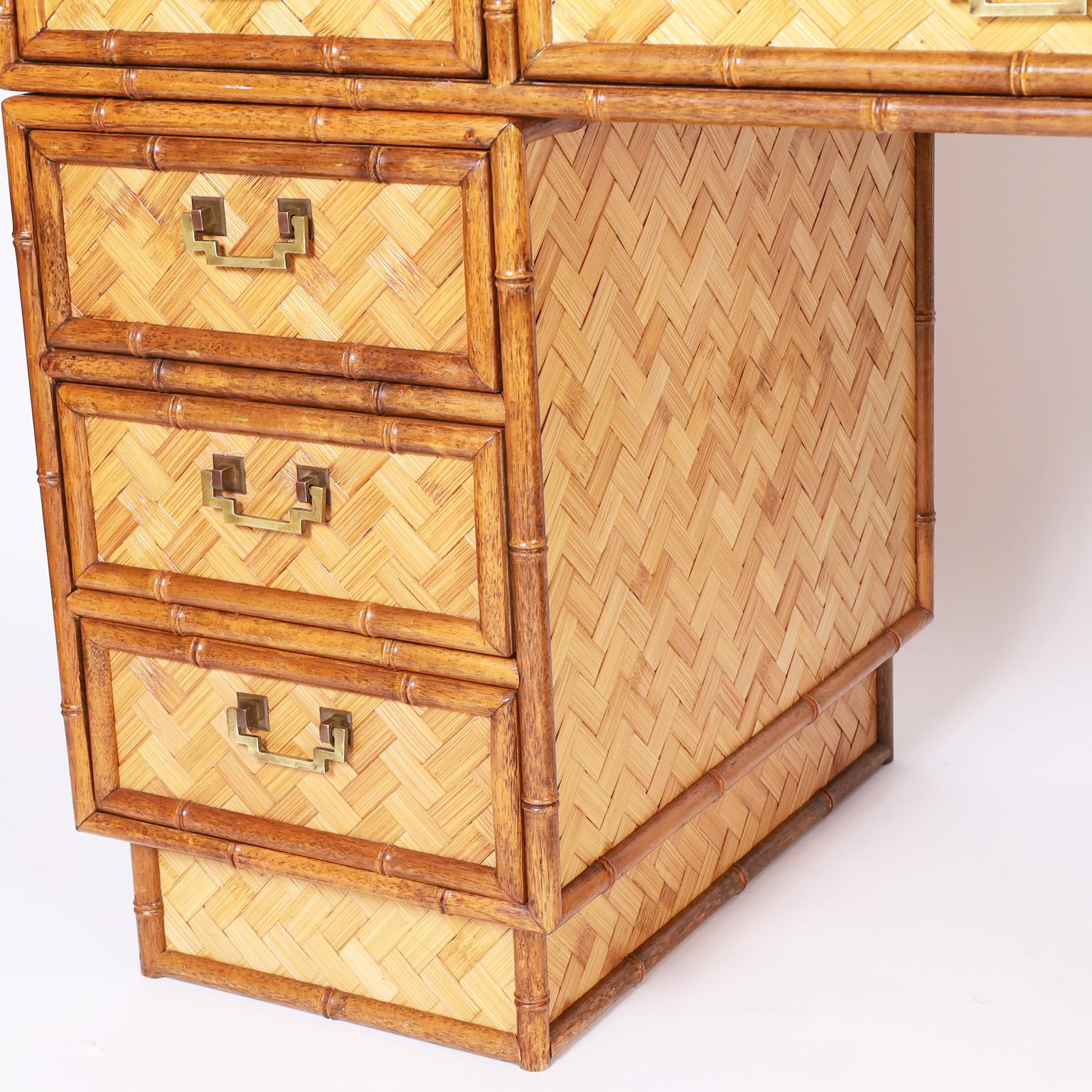 Hand-Woven British Colonial Style Faux Bamboo and Reed Desk