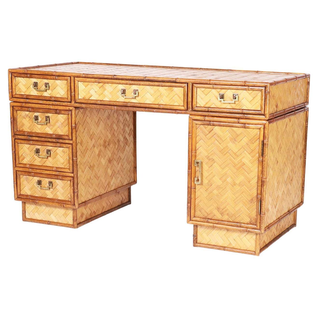 British Colonial Style Faux Bamboo and Reed Desk For Sale at 1stDibs