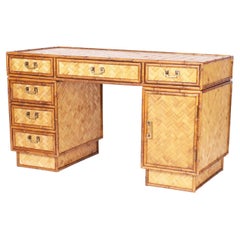 Vintage British Colonial Style Faux Bamboo and Reed Desk