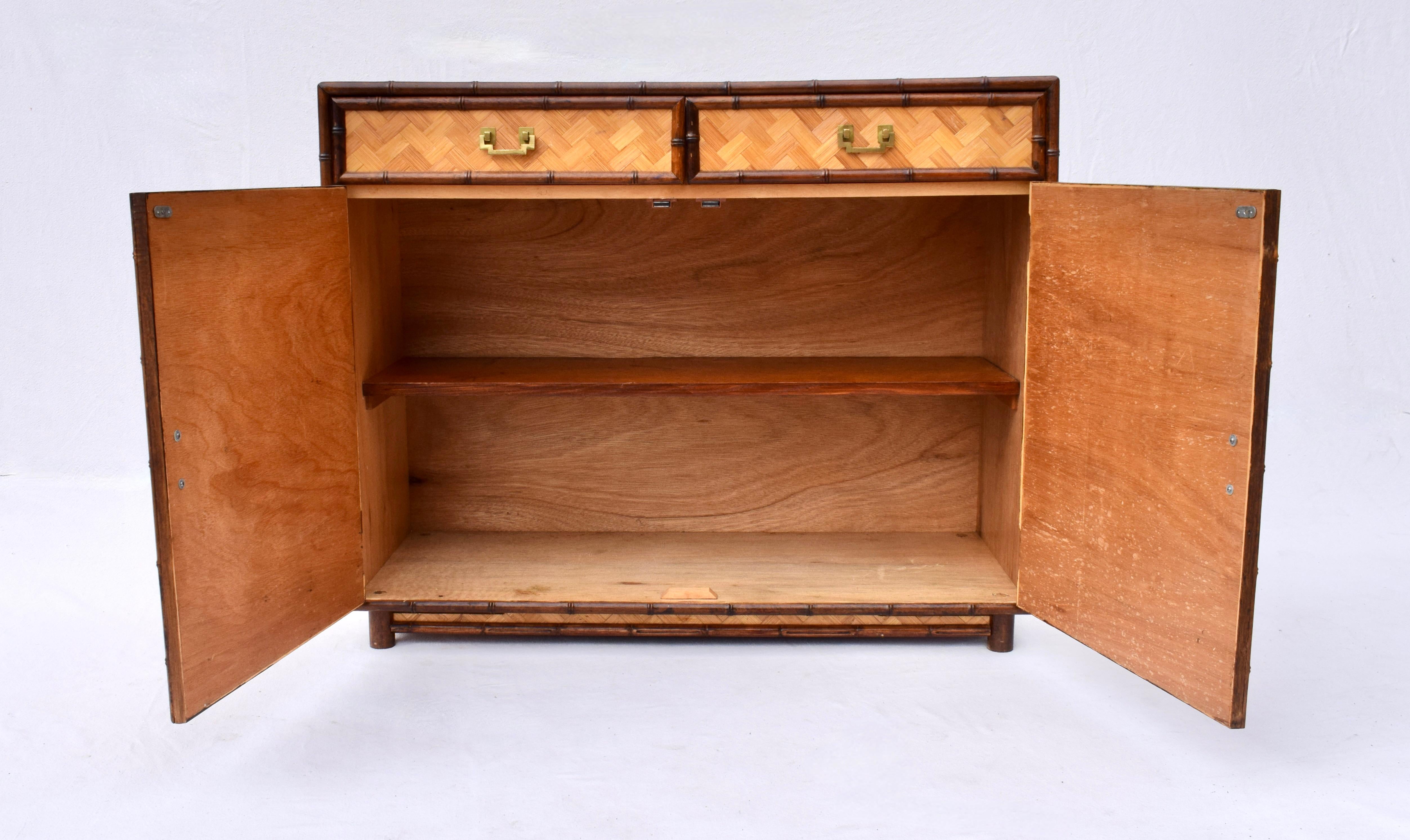British Colonial Style Faux Bamboo and Reed Sideboard Cabinet 4