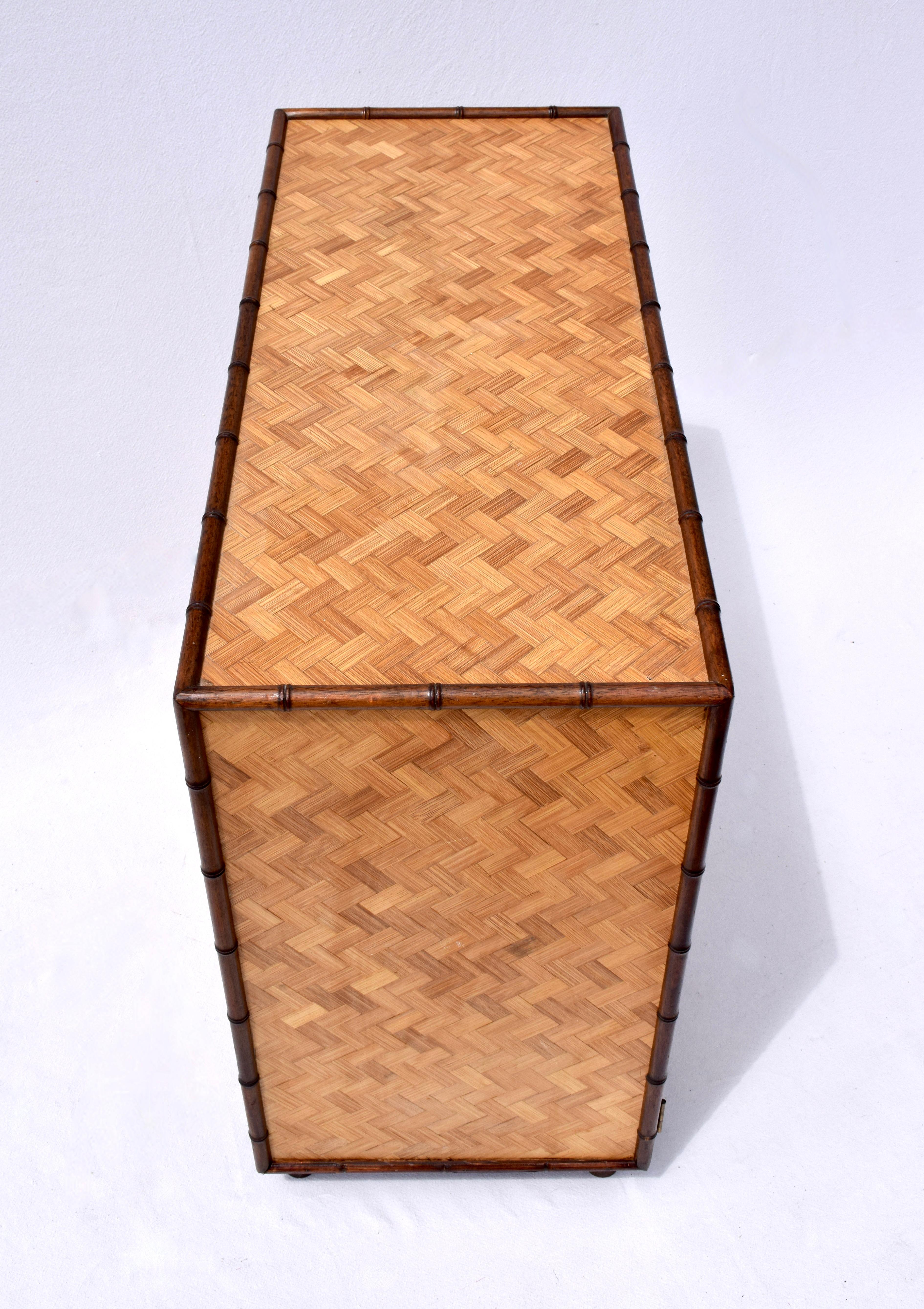 20th Century British Colonial Style Faux Bamboo and Reed Sideboard Cabinet