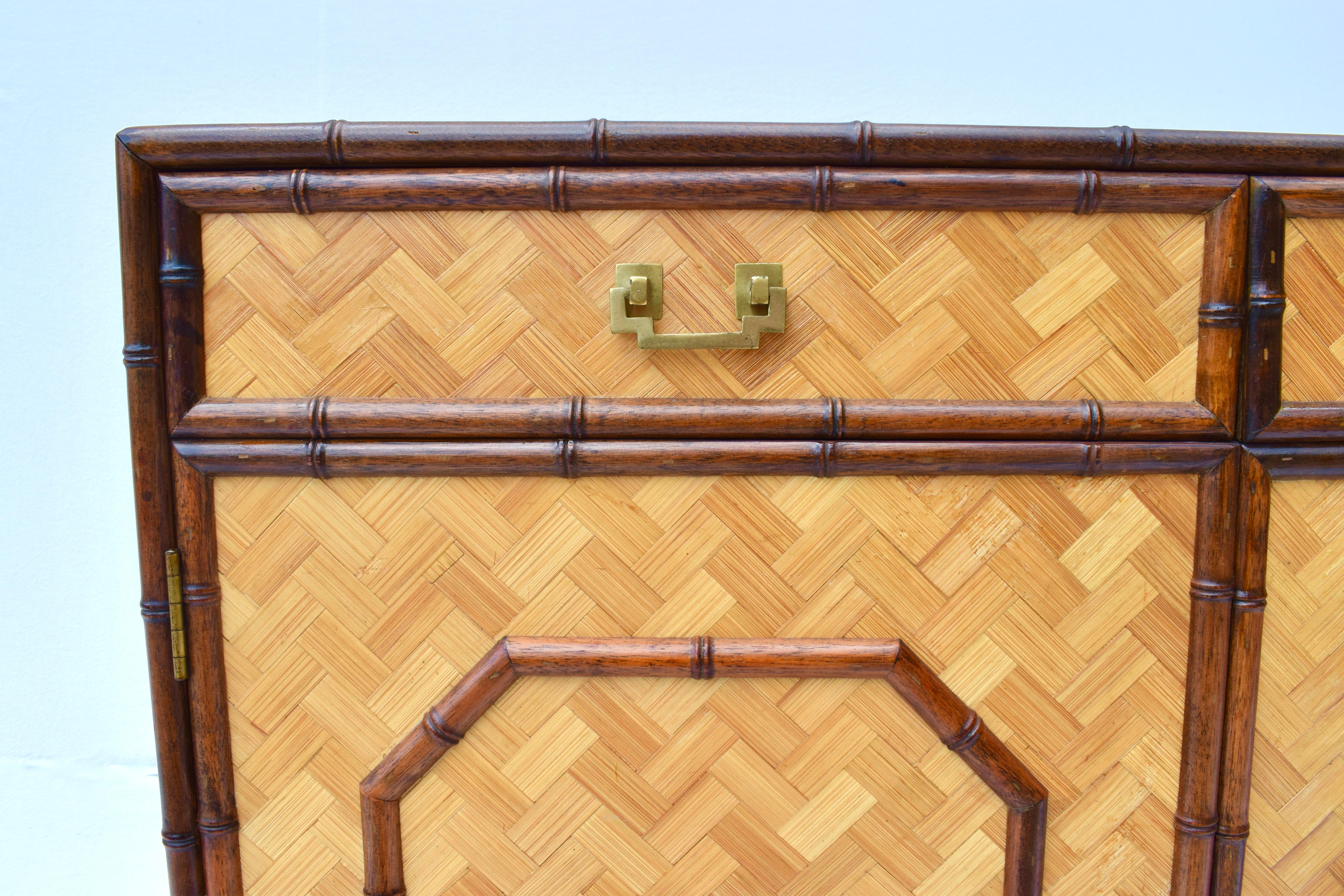 British Colonial Style Faux Bamboo and Reed Sideboard Cabinet 2