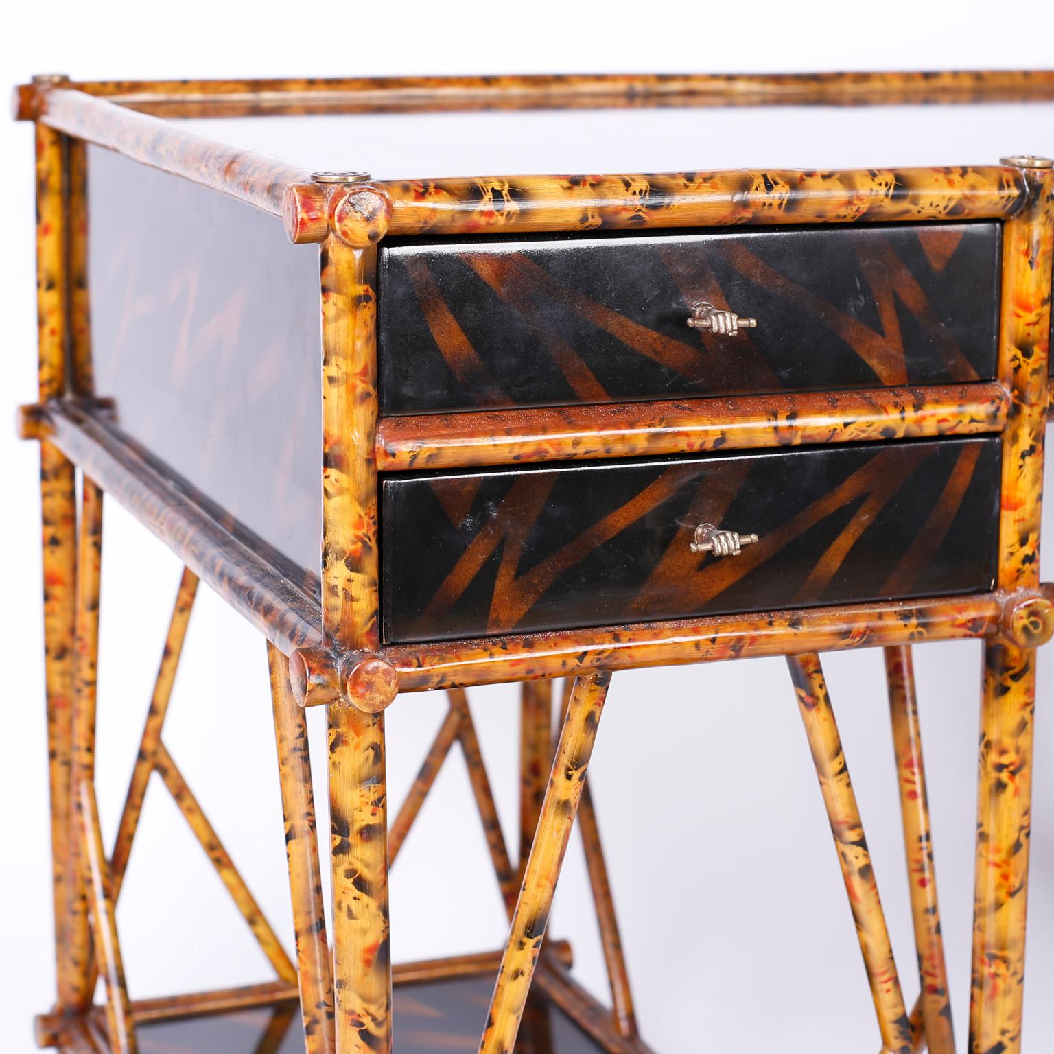 British Colonial Style Faux Bamboo and Tortoise Desk In Good Condition In Palm Beach, FL