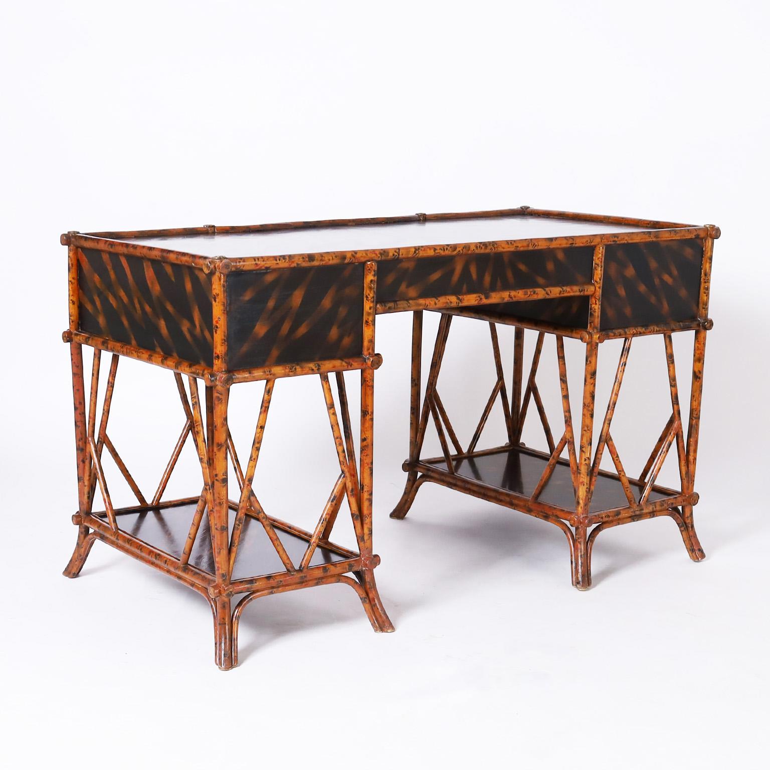 Philippine British Colonial Style Faux Bamboo Desk by Maitland-Smith