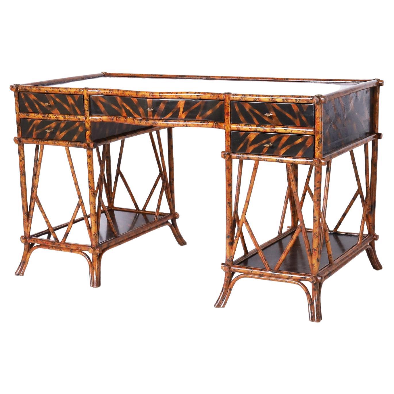 British Colonial Style Faux Bamboo Desk by Maitland-Smith