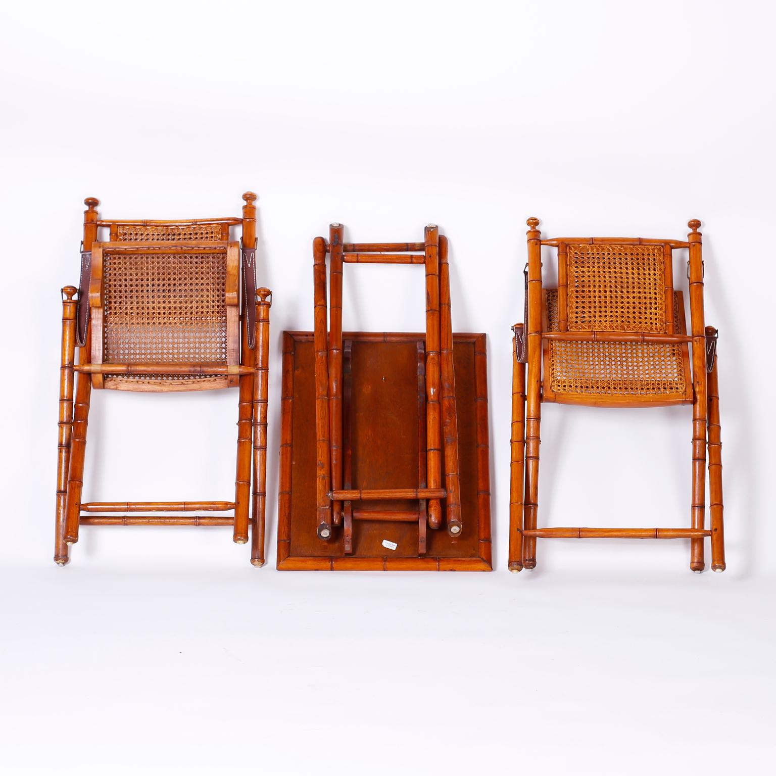 British Colonial Style Faux Bamboo Folding Chairs and Table 4