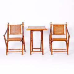British Colonial Style Faux Bamboo Folding Chairs and Table